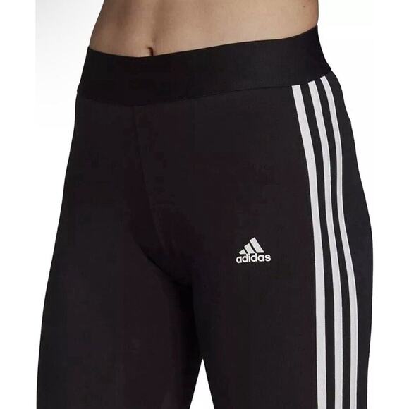 Women's Adidas Black White 3 Stripe Leggings Full Length Small Athleisure Track - Picture 3 of 9